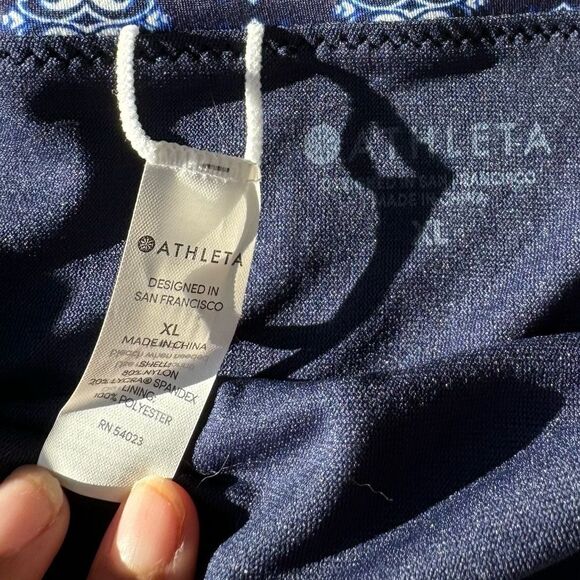 NWT Athleta Navy Blue and White Geometric Print Tangier Medium Rise Swim Bottoms - Picture 3 of 4
